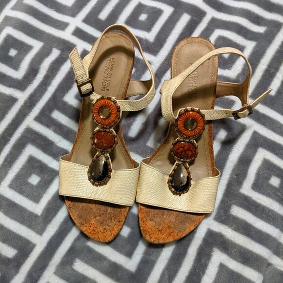 Kenneth Cole Embellished Decorative Wedge Sandals Size 8 - Picture 1 of 5